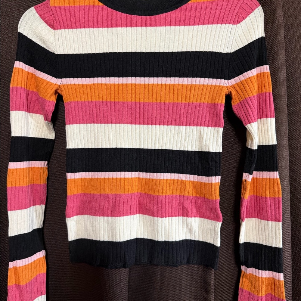 H&M Women's Long Sleeve Striped Top - Pink, Orange, Black, White